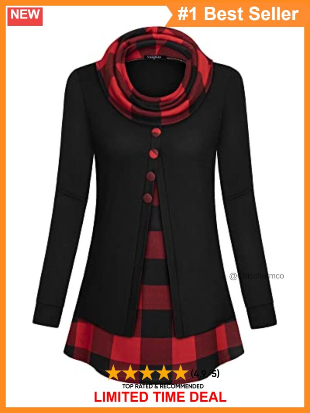 Womens Cowl Neck Long Sleeve Tunic Top Button Casual Loose Knit Shirt